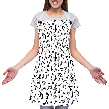White And Black Music Note Pattern Print Adjustable Apron