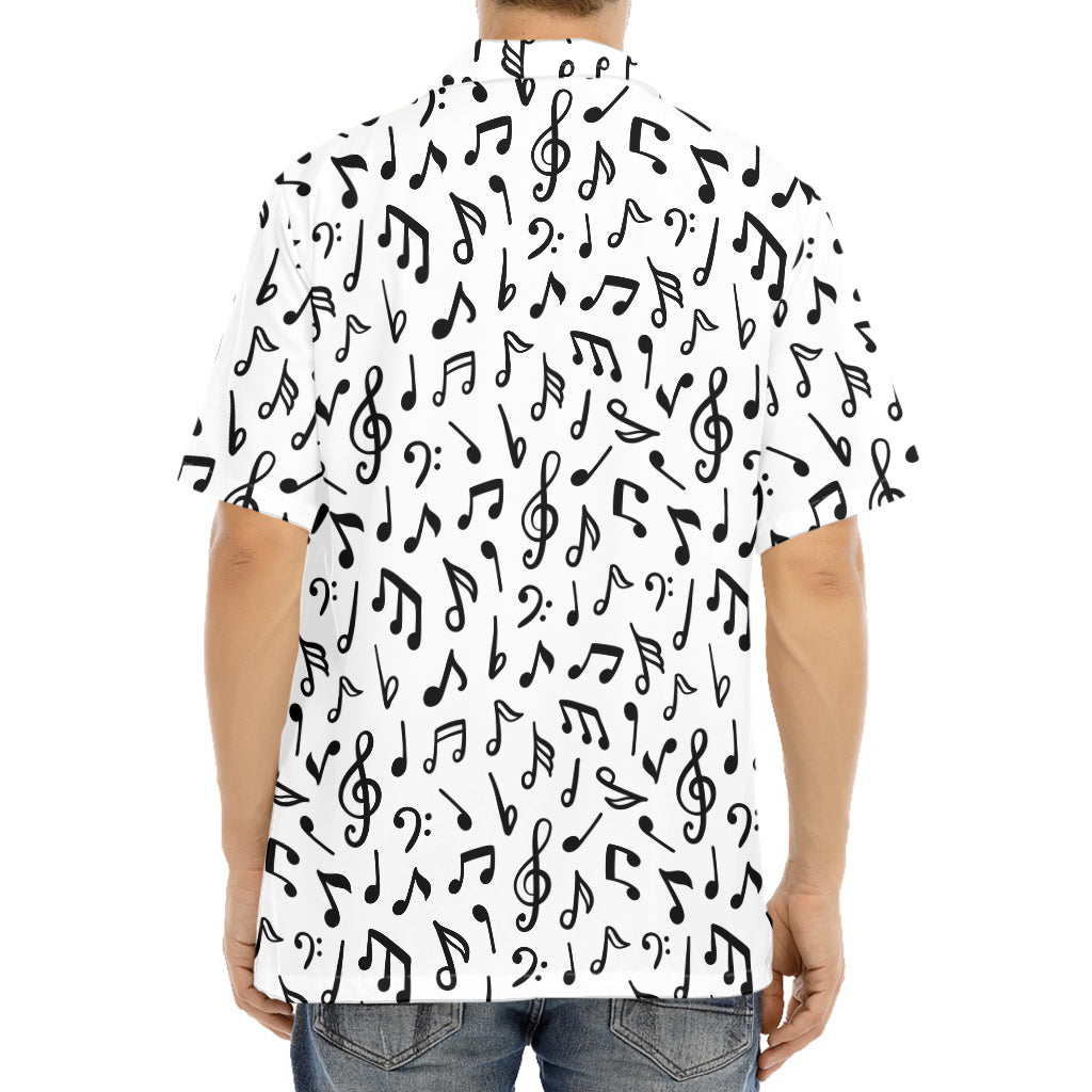White And Black Music Note Pattern Print Aloha Shirt