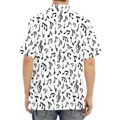 White And Black Music Note Pattern Print Aloha Shirt