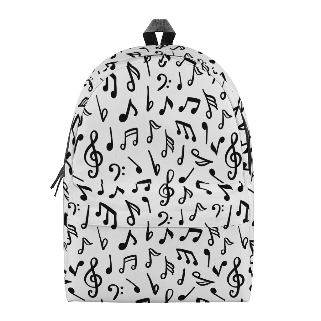 White And Black Music Note Pattern Print Backpack