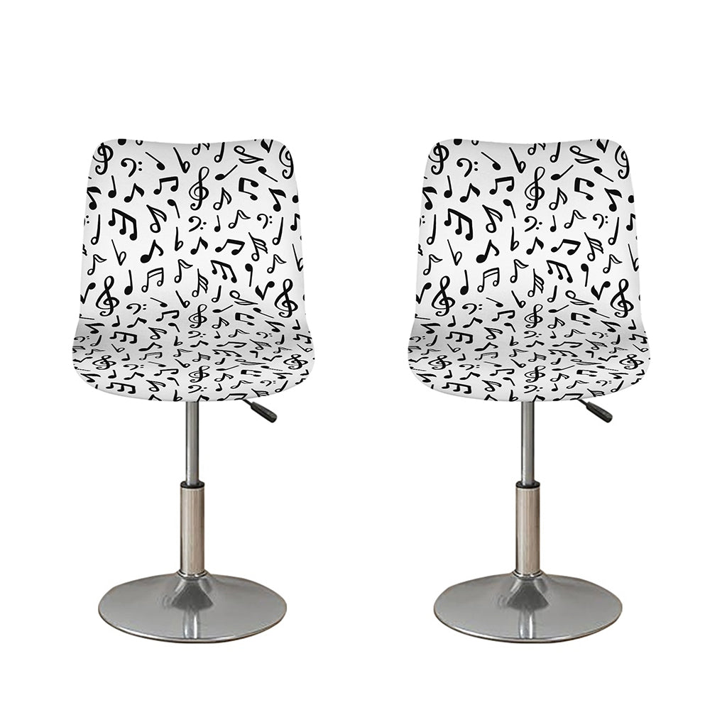 White And Black Music Note Pattern Print Bar Stool Covers