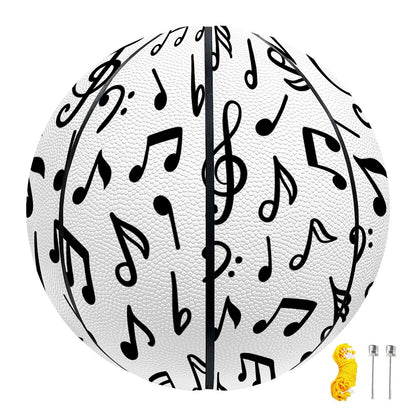White And Black Music Note Pattern Print Basketball
