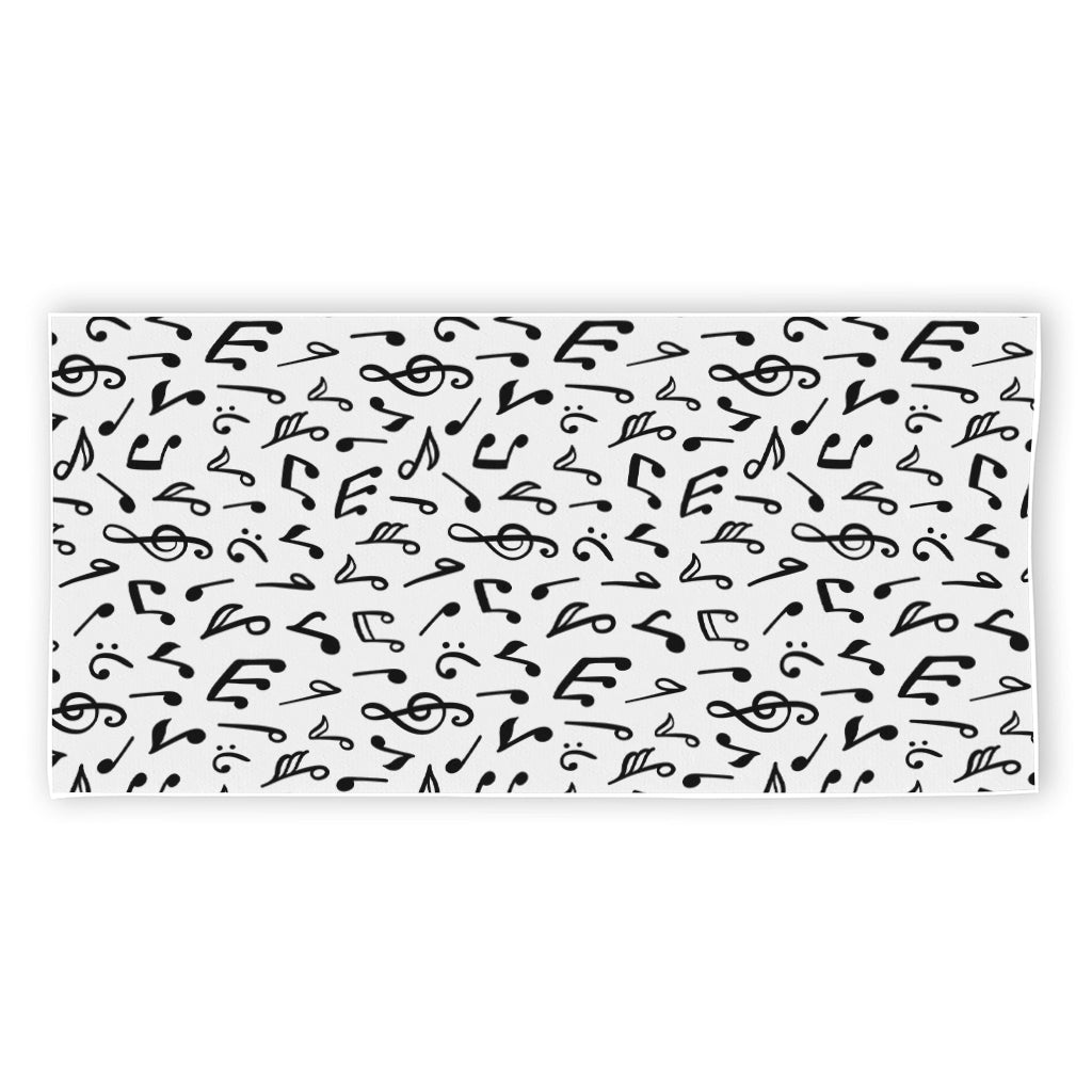 White And Black Music Note Pattern Print Beach Towel