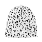White And Black Music Note Pattern Print Beanie
