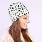 White And Black Music Note Pattern Print Beanie