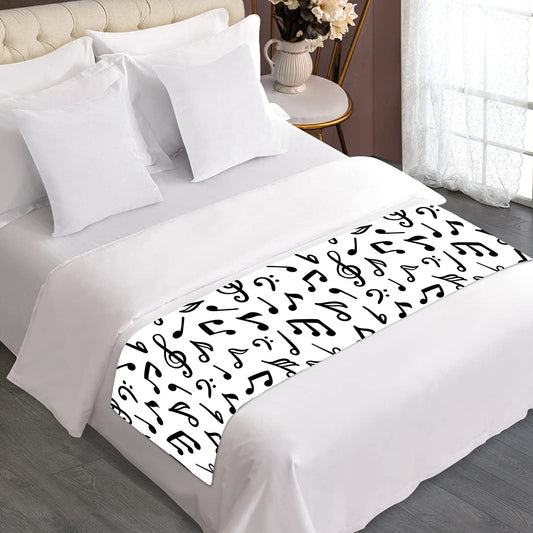 White And Black Music Note Pattern Print Bed Runner