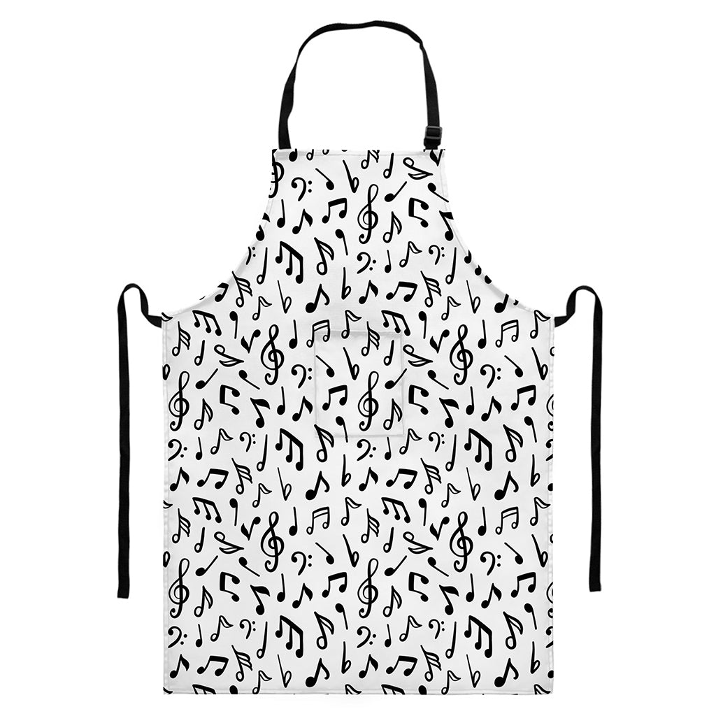 White And Black Music Note Pattern Print Bib Apron With Pocket