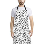 White And Black Music Note Pattern Print Bib Apron With Pocket