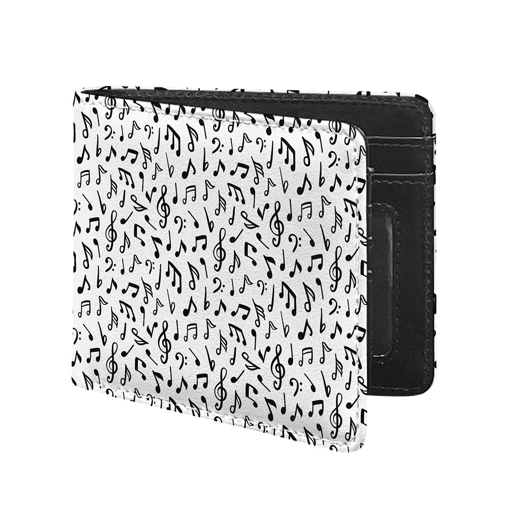 White And Black Music Note Pattern Print Bifold Wallet