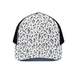 White And Black Music Note Pattern Print Black Mesh Trucker Cap