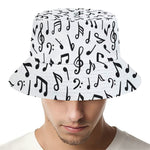 White And Black Music Note Pattern Print Bucket Hat