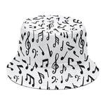White And Black Music Note Pattern Print Bucket Hat