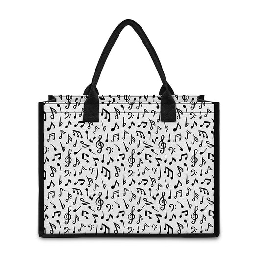 White And Black Music Note Pattern Print Canvas Tote Bag