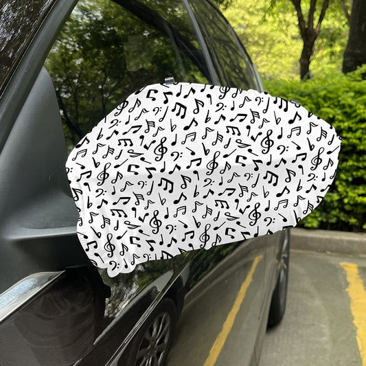 White And Black Music Note Pattern Print Car Side Mirror Covers