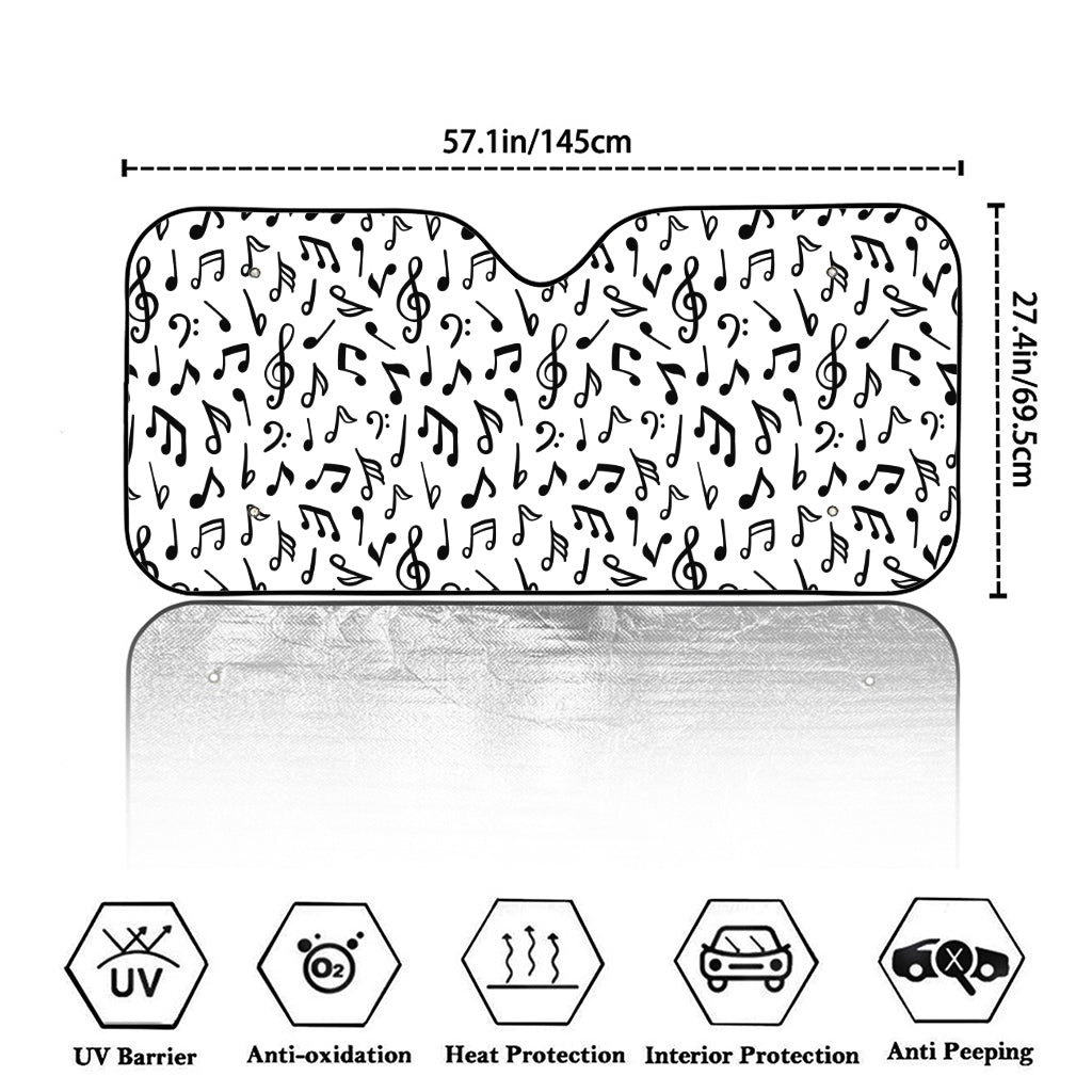 White And Black Music Note Pattern Print Car Windshield Sun Shade