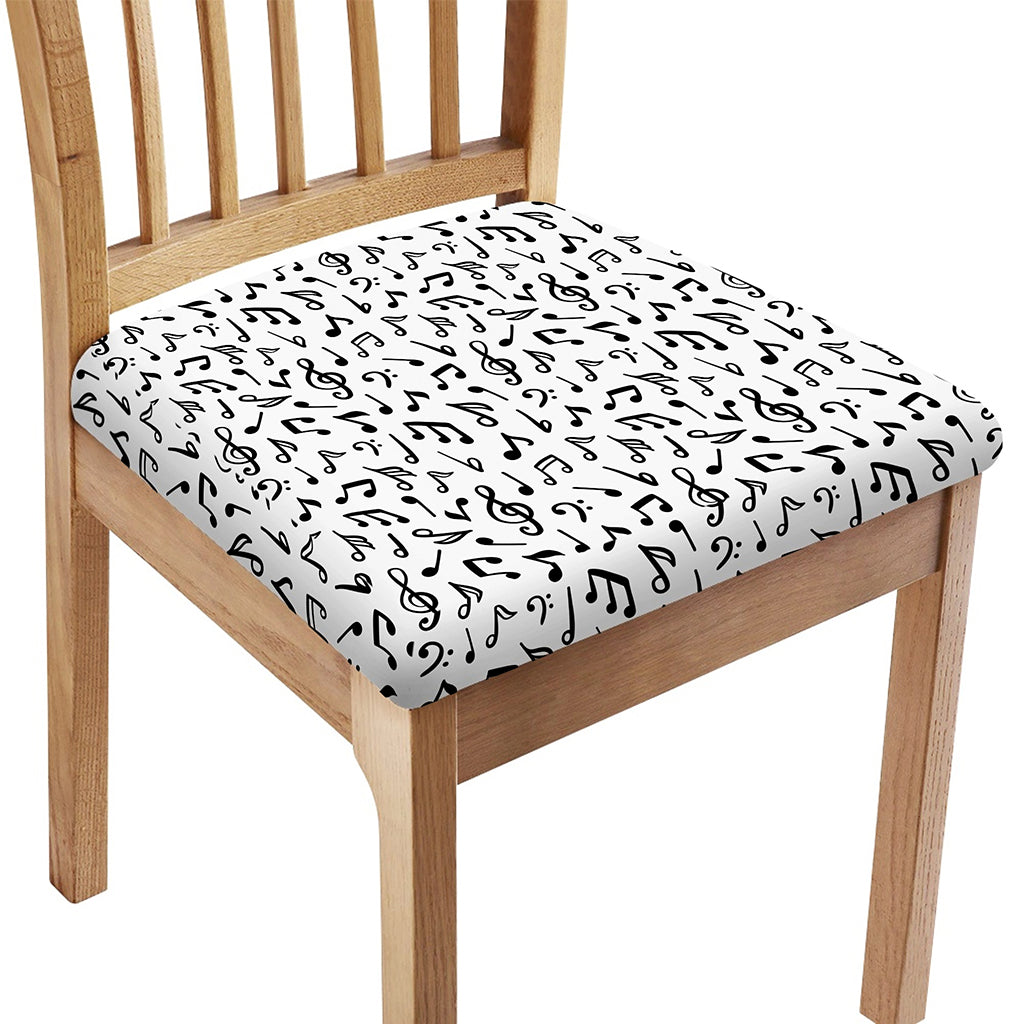 White And Black Music Note Pattern Print Chair Cushion Cover