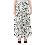 White And Black Music Note Pattern Print Chiffon Maxi Skirt