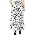 White And Black Music Note Pattern Print Chiffon Maxi Skirt
