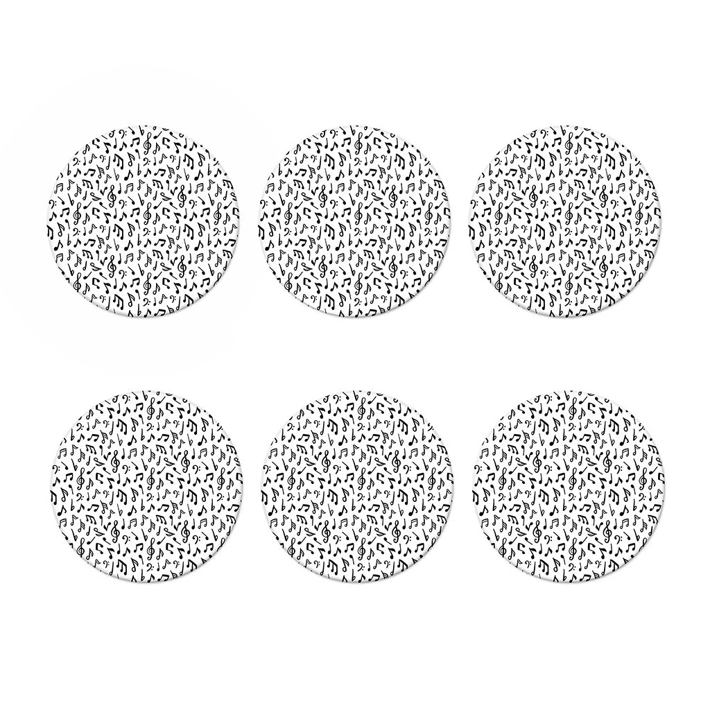 White And Black Music Note Pattern Print Coaster Set