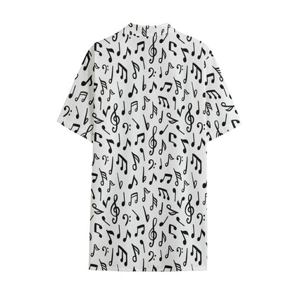 White And Black Music Note Pattern Print Cotton Hawaiian Shirt