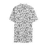 White And Black Music Note Pattern Print Cotton Hawaiian Shirt