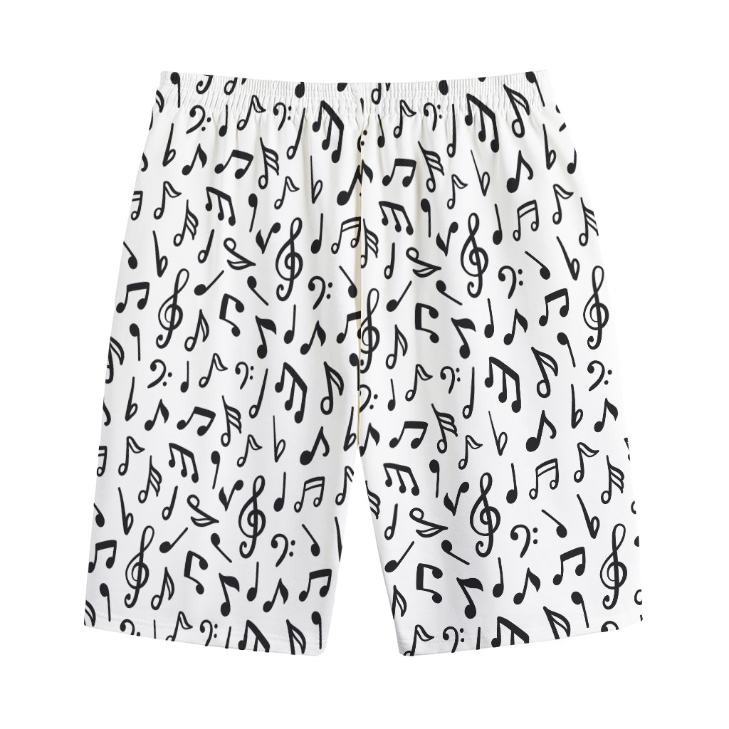 White And Black Music Note Pattern Print Cotton Shorts