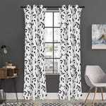 White And Black Music Note Pattern Print Curtain