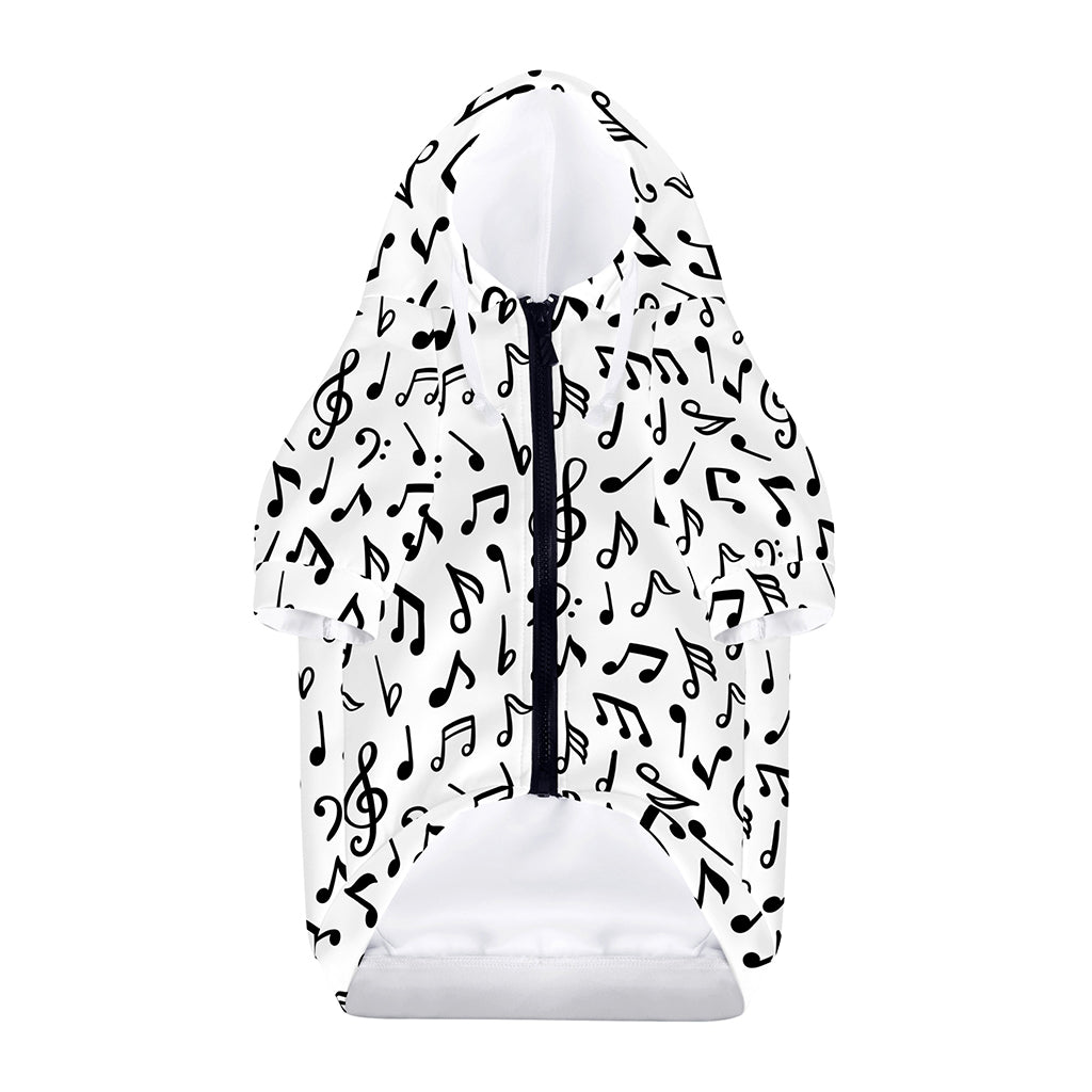 White And Black Music Note Pattern Print Dog Zip Up Hoodie