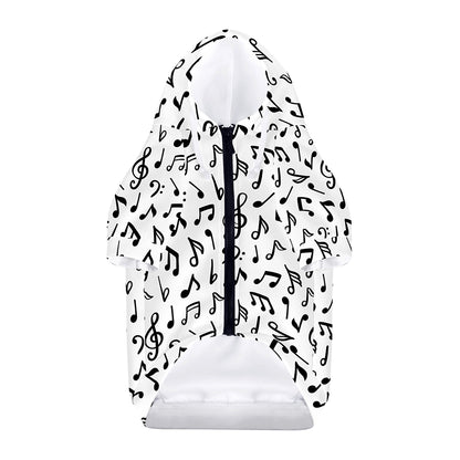 White And Black Music Note Pattern Print Dog Zip Up Hoodie