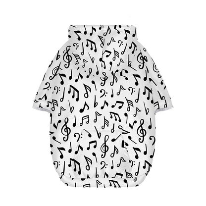 White And Black Music Note Pattern Print Dog Zip Up Hoodie