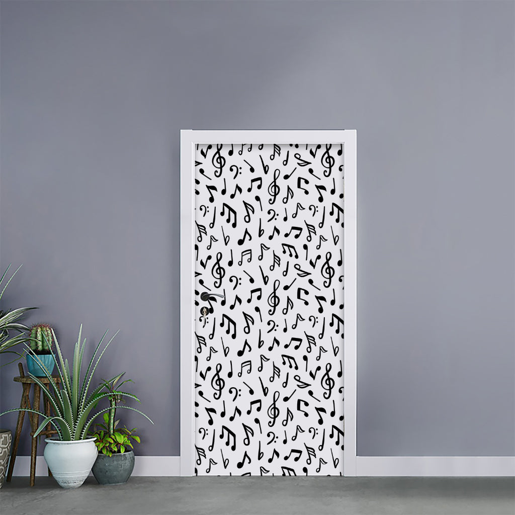 White And Black Music Note Pattern Print Door Sticker