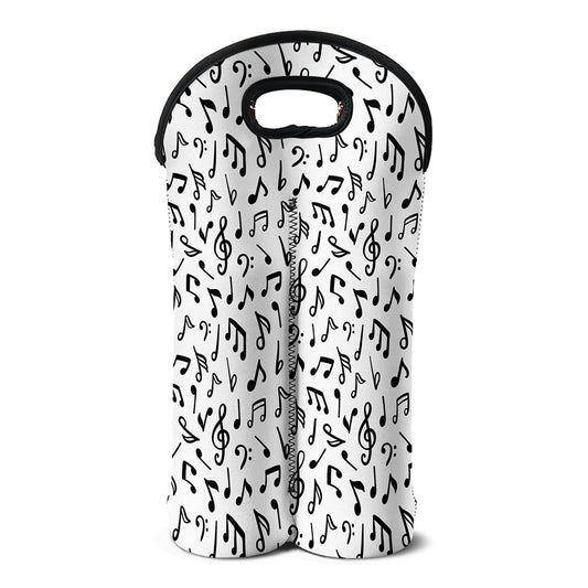 White And Black Music Note Pattern Print Double Neoprene Wine Tote
