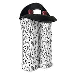 White And Black Music Note Pattern Print Double Neoprene Wine Tote