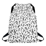 White And Black Music Note Pattern Print Drawstring Backpack