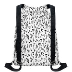 White And Black Music Note Pattern Print Drawstring Backpack