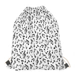 White And Black Music Note Pattern Print Drawstring Bag
