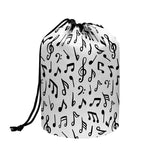 White And Black Music Note Pattern Print Drawstring Makeup Bag
