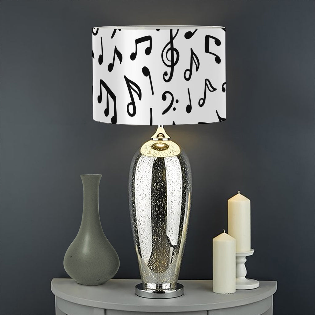 White And Black Music Note Pattern Print Drum Lamp Shade