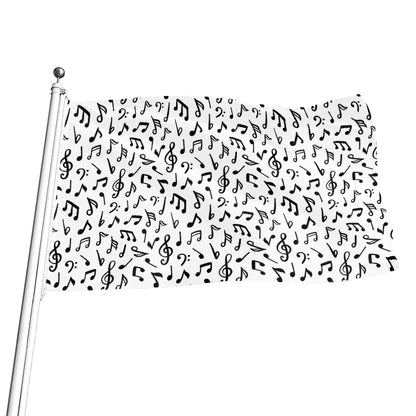 White And Black Music Note Pattern Print Flag