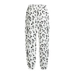 White And Black Music Note Pattern Print Fleece Lined Knit Pants
