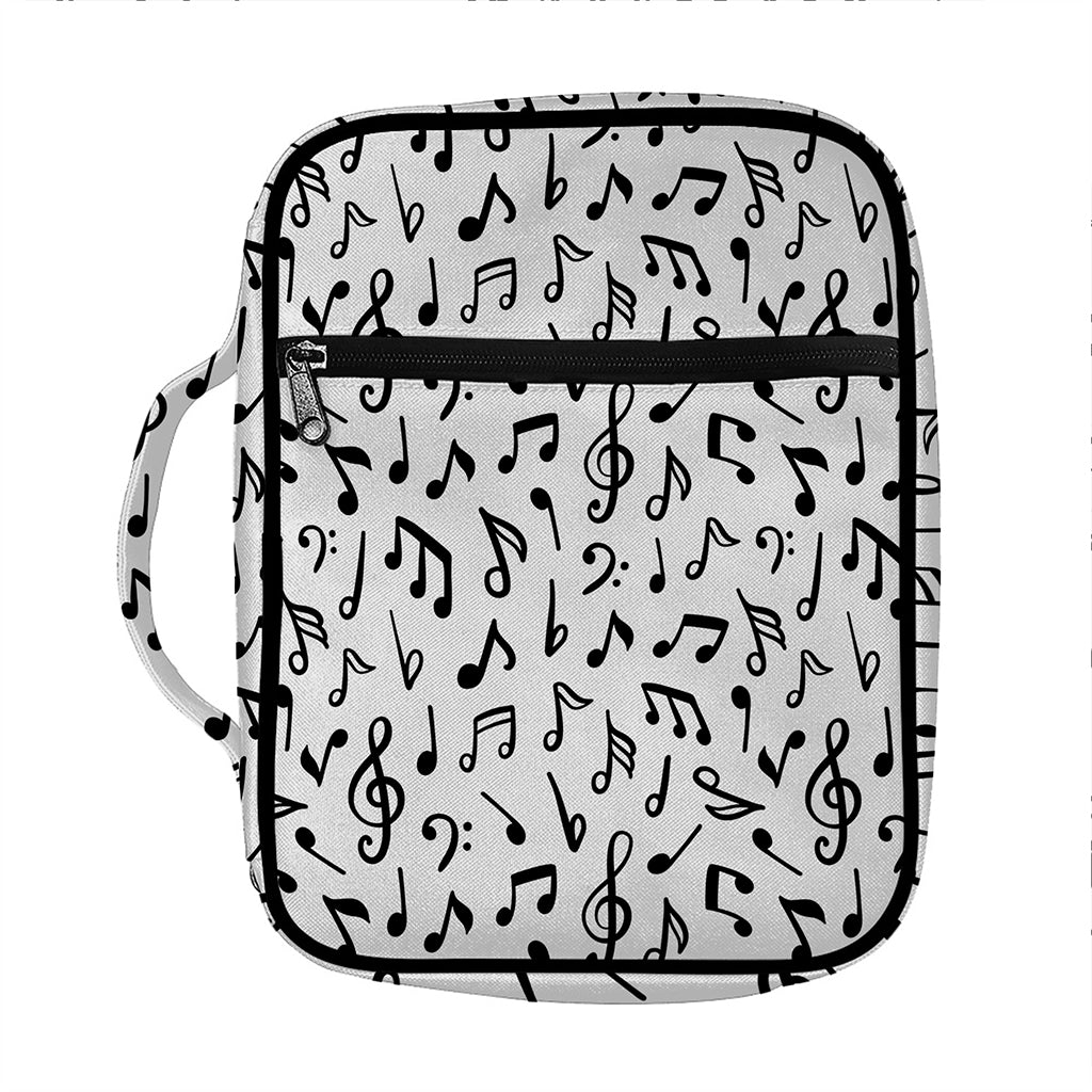 White And Black Music Note Pattern Print Front Pocket Bible Bag