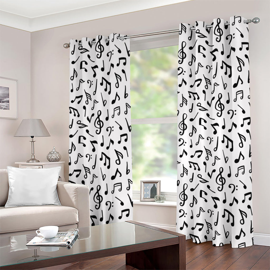 White And Black Music Note Pattern Print Grommet Curtains