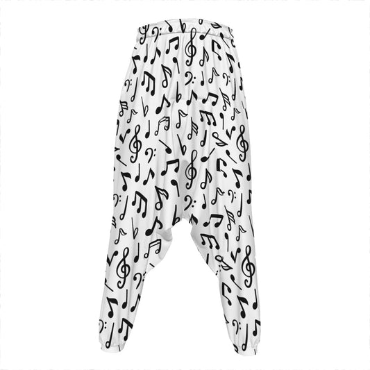 White And Black Music Note Pattern Print Hammer Pants