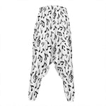 White And Black Music Note Pattern Print Hammer Pants