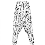 White And Black Music Note Pattern Print Hammer Pants