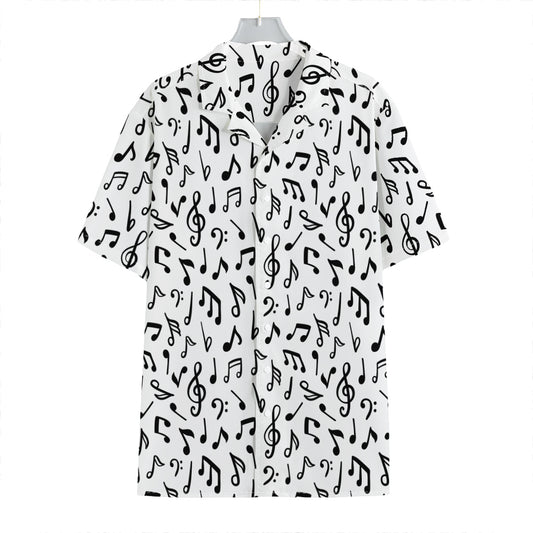 White And Black Music Note Pattern Print Hawaiian Shirt