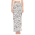 White And Black Music Note Pattern Print High Slit Maxi Skirt