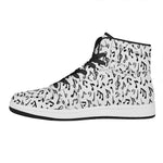 White And Black Music Note Pattern Print High Top Leather Sneakers