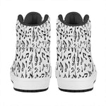 White And Black Music Note Pattern Print High Top Leather Sneakers