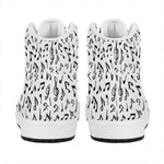 White And Black Music Note Pattern Print High Top Leather Sneakers